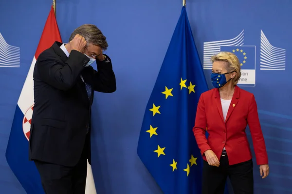 Předseda Evropské Komise Ursula Von Der Leyen Chorvatským Premiérem Andrejem — Stock fotografie