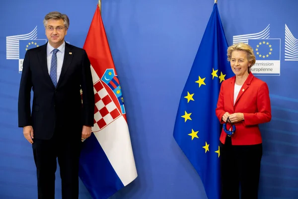Europeiska Kommissionens Ordförande Ursula Von Der Leyen Tillsammans Med Kroatiens — Stockfoto