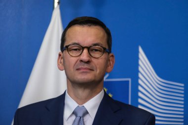 Polonya Başbakanı Mateusz Morawiecki, Belçika 'nın Brüksel kentinde 02 Ekim 2020' de düzenlediği basın toplantısında,.