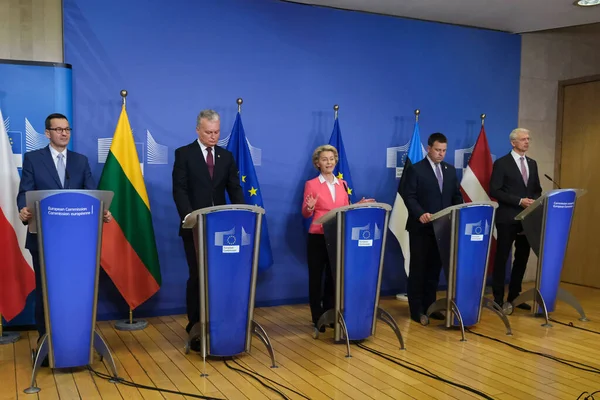 Lotyšský Premiér Krisjanis Karins Tiskové Konferenci Energetických Otázkách Bruselu Dne — Stock fotografie