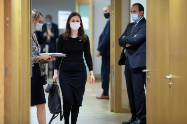 Finlandiya Başbakanı Sanna Marin, Avrupa Birliği (AB) özel zirvesinin ikinci günü için 2 Ekim 2020 'de Brüksel, Belçika' ya geldi.. 