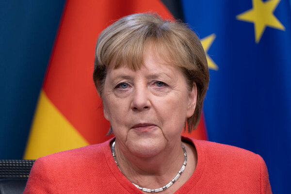 German Chancellor Angela Merkel Gives Presser Results European Union Special Stock Photo