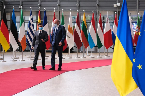 Брюссель Бельгия Октября 2020 Года Президента Украины Владимира Зеленского Приветствует — стоковое фото