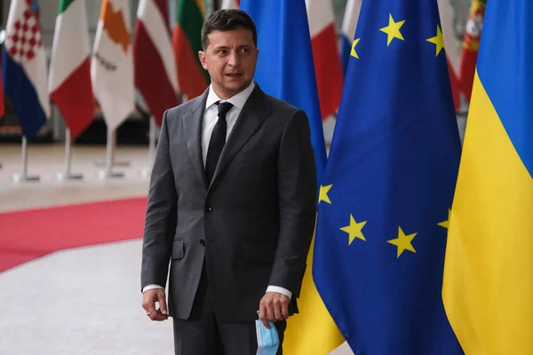 Brüksel Belçika Ekim 2020 Ukrayna Cumhurbaşkanı Volodymyr Zelensky Avrupa Konseyi — Stok fotoğraf