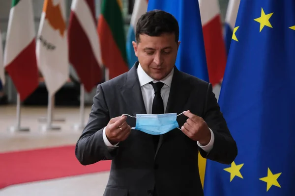 Brüksel Belçika Ekim 2020 Ukrayna Cumhurbaşkanı Volodymyr Zelensky Avrupa Konseyi — Stok fotoğraf