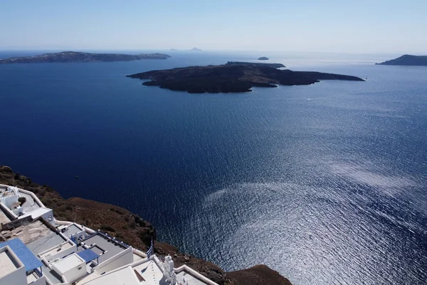 View Nea Kameni Volcanic Island Fira Greece August 2020 — Stock Photo, Image