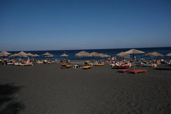Santorini Řecko Srpna2020 Prázdná Místa Pláži Bez Turistů Kvůli Covid — Stock fotografie