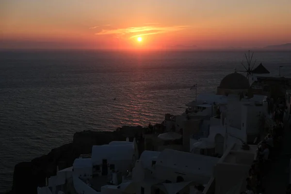 Blick Auf Den Sonnenuntergang Von Der Burg Von Oia Nach — Stockfoto
