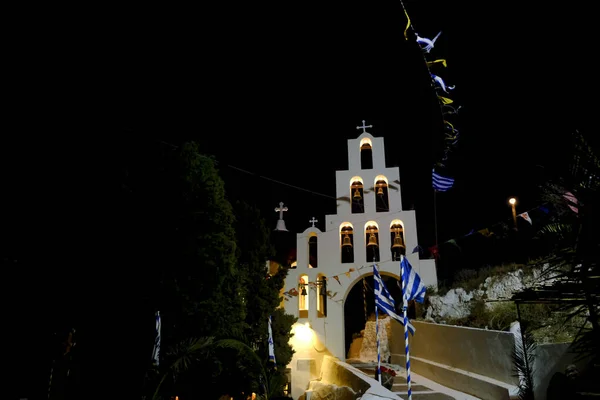 Lidé Účastní Náboženských Slavností Řeckém Ostrově Santorini Srpna 2020 — Stock fotografie