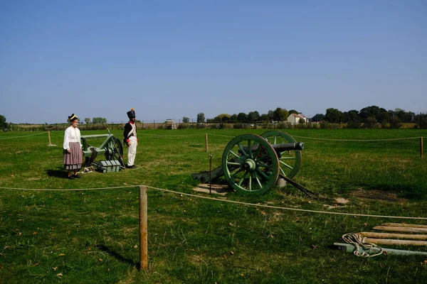 Actors Dressed Soldiers Enact Battle Waterloo Braine Alleud Waterloo Belgium — Stock Photo, Image