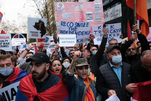 Bruselu Dne Října2020 Tisíce Příslušníků Arménské Diaspory Účastní Demonstrace Proti — Stock fotografie