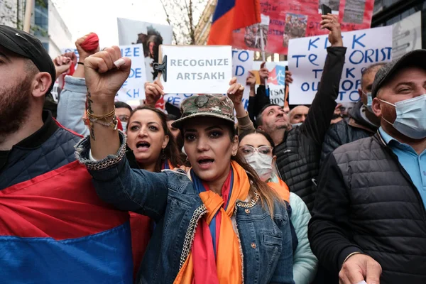 Bruselu Dne Října2020 Tisíce Příslušníků Arménské Diaspory Účastní Demonstrace Proti — Stock fotografie