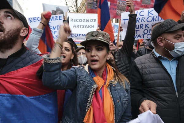 Bruselu Dne Října2020 Tisíce Příslušníků Arménské Diaspory Účastní Demonstrace Proti — Stock fotografie