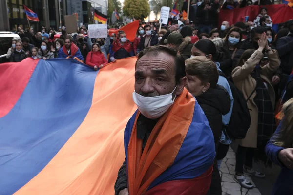 브뤼셀 벨기에 2020 아르메니아인 디아스포라 카라바흐 지역에 충돌에 반대하는 시위에 — 스톡 사진