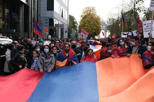 Bruselu Dne Října2020 Tisíce Příslušníků Arménské Diaspory Účastní Demonstrace Proti — Stock fotografie