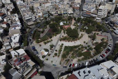 29 Ağustos 2020 'de Yunanistan' ın Korydallos ilçesindeki konutların hava manzarası