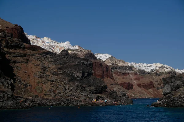 Widok Port Oia Wyspie Santorini Grecja Sierpnia 2020 — Zdjęcie stockowe