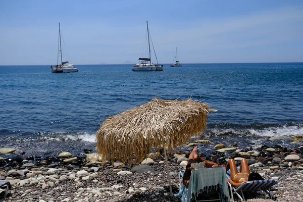Pessoas Gostam Sol Mar White Beach Grécia Agosto 2020 — Fotografia de Stock