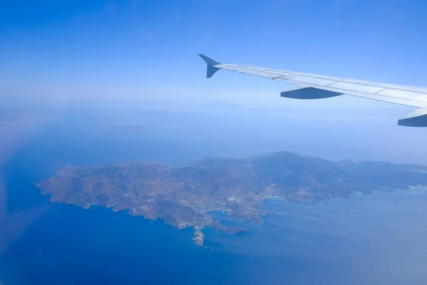 Vista Isla Del Egeo Desde Ventana Del Avión —  Fotos de Stock