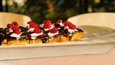 Taze ahududu ve çikolata ile Kek. Gurme ev yapımı ahududu tart pasta.