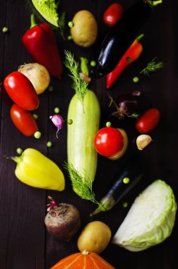 Taze sebze çeşitleri. Detoks, vegan ve temiz diyet yeme. Panorama, afiş