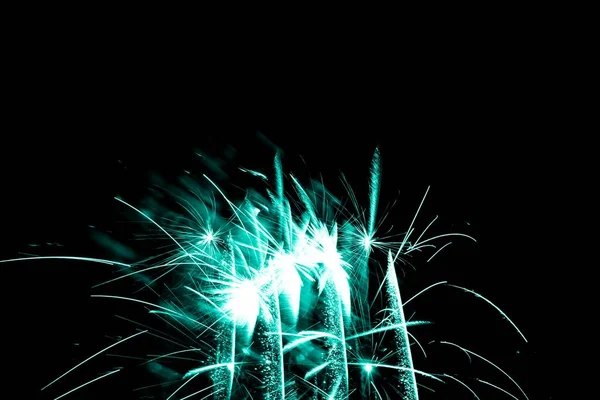 Spettacolo Cielo Evento Fuochi Artificio Lusso Con Stelle Bagliore Turchese — Foto Stock