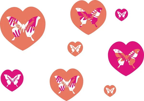 Vector pink valentine heart with butterflies pattern — Stock Vector