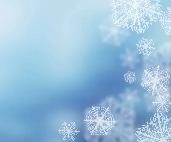 Niebieskie tło Boże Narodzenie z białymi subtelnymi płatkami śniegu — Zdjęcie stockowe