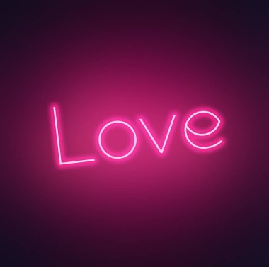 Koyu arkaplanda parlayan pembe neon aşk işareti