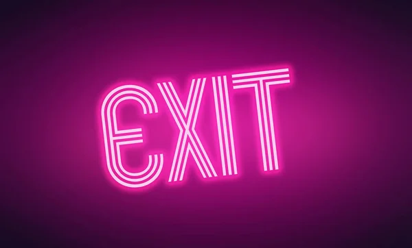 Glowing neon pink letters exit sign on dark purple background