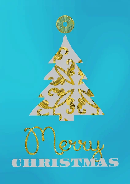 Árvore de Natal de prata com decoração dourada no céu fundo azul — Fotografia de Stock
