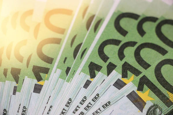 Stos Banknotów Euro Nominale 100 Euro Euro Wybiórcze Skupienie Pojęcie — Zdjęcie stockowe