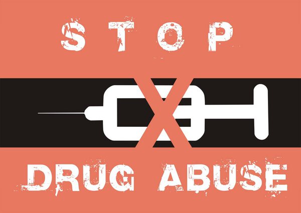 Прекратить злоупотребление наркотиками. и вычеркнули шприц. Векторная иллюстрация к Международному дню борьбы с наркоманией.