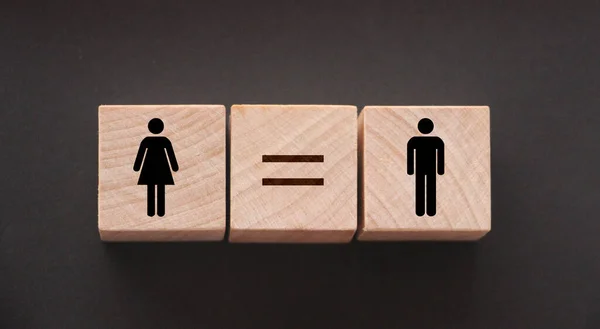 Concepts Égalité Des Sexes Cubes Bois Avec Symbole Féminin Masculin — Photo