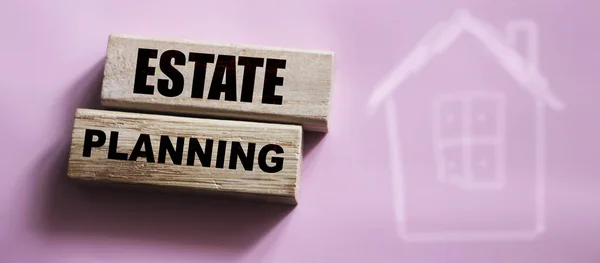 Estate Planning Houten Blokken Roze Achtergrond Begrip Vastgoedbedrijf — Stockfoto