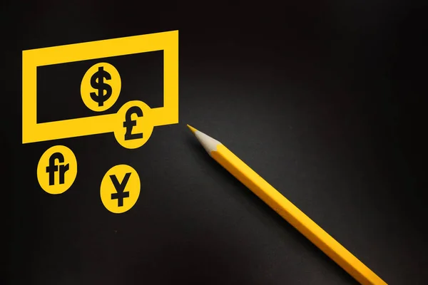 Dollar Pound Yen Yellow Pencil Multicurrency Account Money Making Trading — Stock Photo, Image