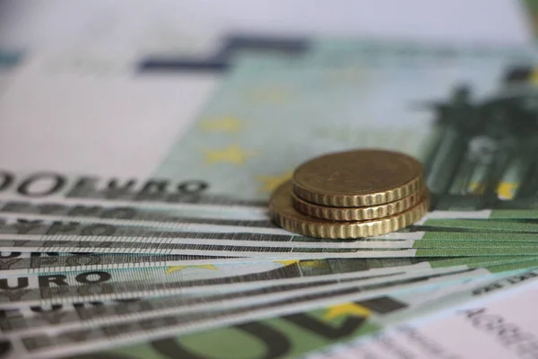 Euro Peníze Detailní Záběr Bankovek Mincí Finanční Měnový Koncept — Stock fotografie