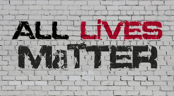 Phrase All Lives Matter Egy Téglafalon Fehérre Festve Társadalmi Egyenlőség — Stock Fotó