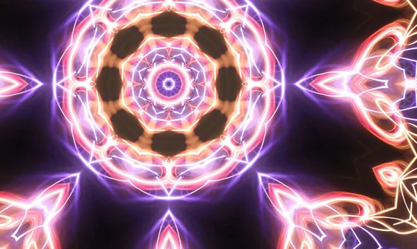 Purple orange lilac neon glowing geometric mandala fantasy fractal. Esoteric theme. Meditation relaxation concept.