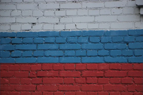 Vlag Van Rusland Geschilderd Een Grunge Bakstenen Muur — Stockfoto