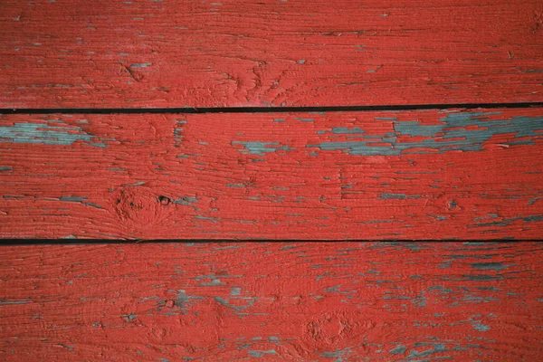 Tre Grunge Träskivor Med Väderbiten Skalande Röd Färg Vintage Bakgrund — Stockfoto