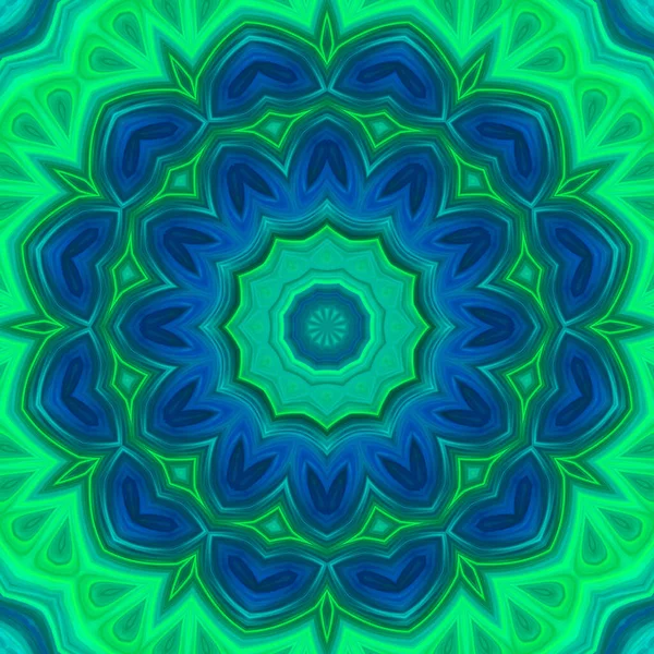 サークルフラワーパターンの抽象的な緑のマンダラ アナハタとアグナチャクラのマンダラ 密教の概念背景 — ストック写真