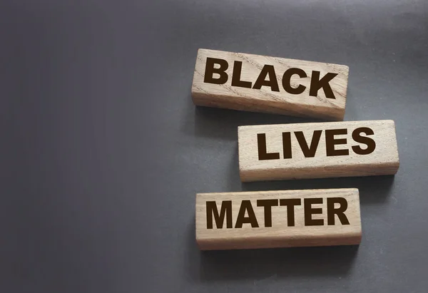 Black Lives Matter Words Wooden Building Blocks Black Background Inglês — Fotografia de Stock