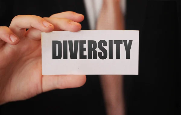 Diversiteit Woord Een Kaart Hand Van Zakenman Sociaal Concept Zeg — Stockfoto