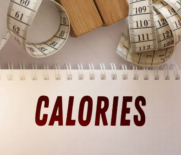 Copybook Met Woord Calorieën Meetlint Slank Concept — Stockfoto