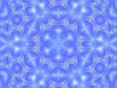 Soyut kaleydoskop mavi ve beyaz arka plan. Süslü kar tanesi deseni