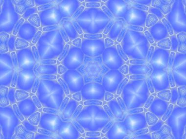Soyut kaleydoskop mavi ve beyaz arka plan. Süslü kar tanesi deseni