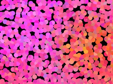 Açık pembe, kalpleri olan kırmızı vektör arkaplan. Arkaplanda renkli soyut şekillerle bulanık dekoratif tasarım. Sevgililer Günü için şablon.