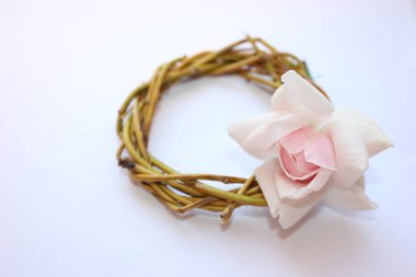 söğüt dalları bir çelenk pembe gül