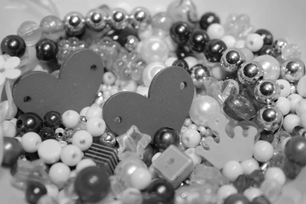 Monochrome Two Hearts Placer Beads — Stock Photo, Image